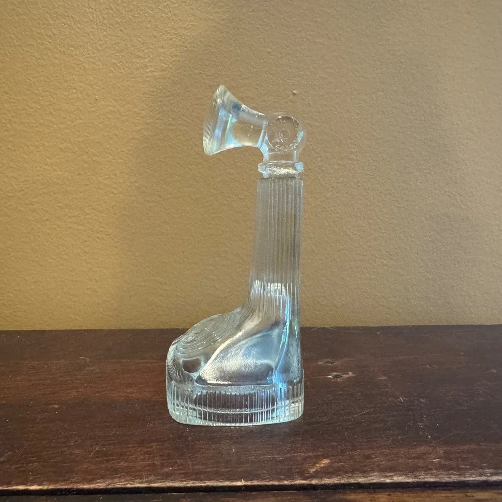 Vintage 1940s Clear Glass Candle Stick Telephone‎ Candy Container Knick Knack